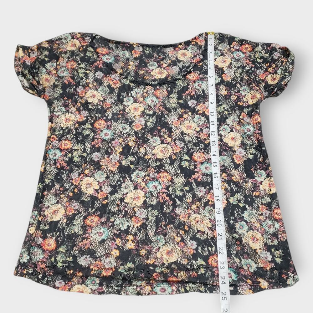 Pull & Bear Floral Crochet Lace‎ Top Medium Black Ditsy Print Y2K Sheer Grunge - Picture 10 of 10